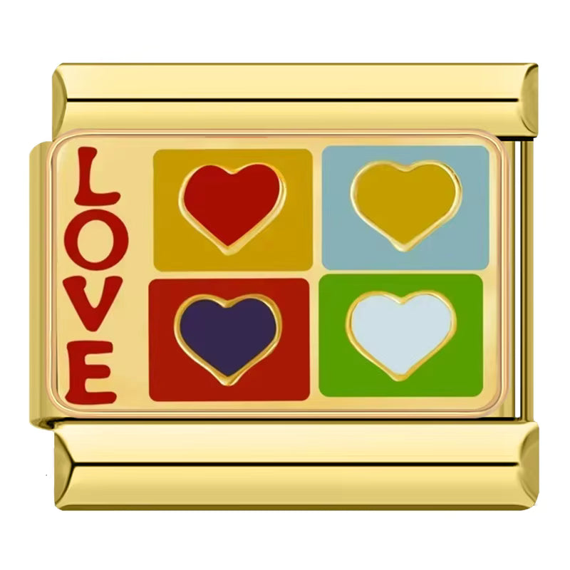 Charm Amo Corações Coloridos Gold - Blisca®