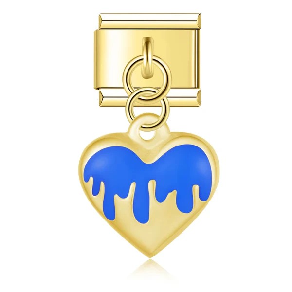 Charm Coração Flame Azul Gold - Blisca®