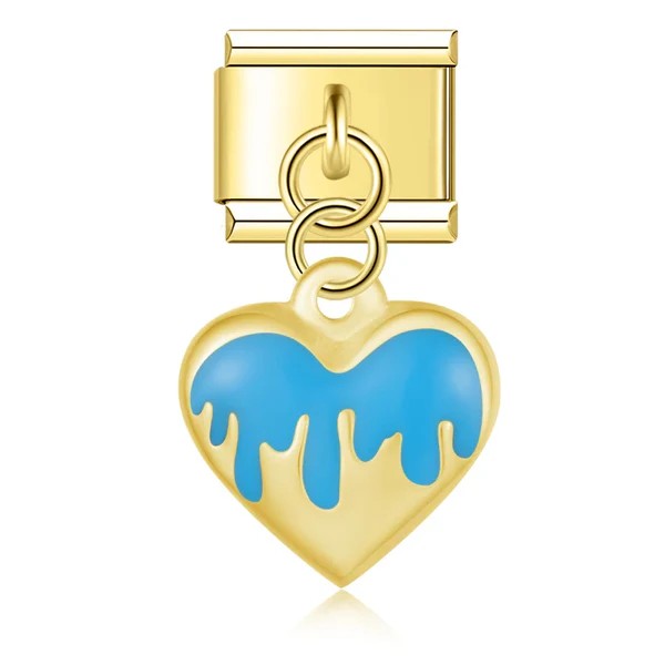 Charm Coração Flame Azul Claro Gold - Blisca®
