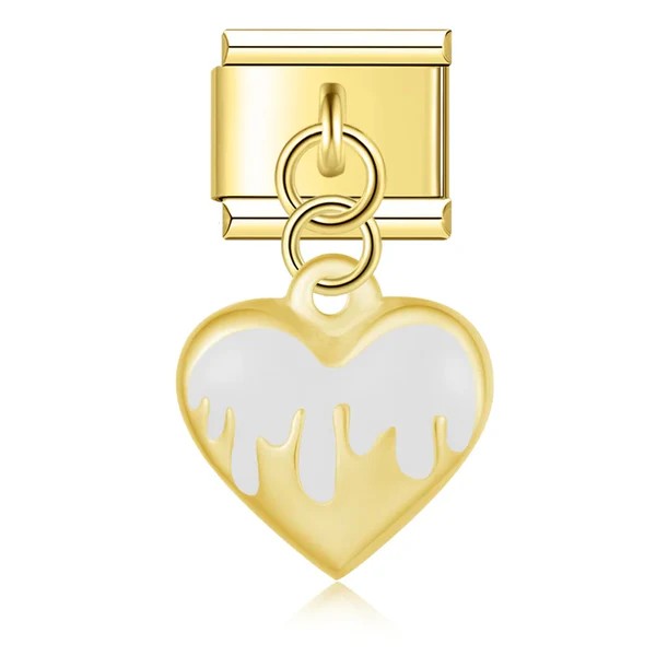 Charm Coração Flame Branco Gold - Blisca®