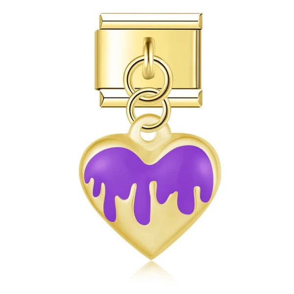 Charm Coração Flame Roxo Gold - Blisca®
