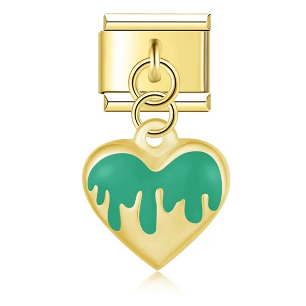 Charm Coração Flame Verde Gold - Blisca®