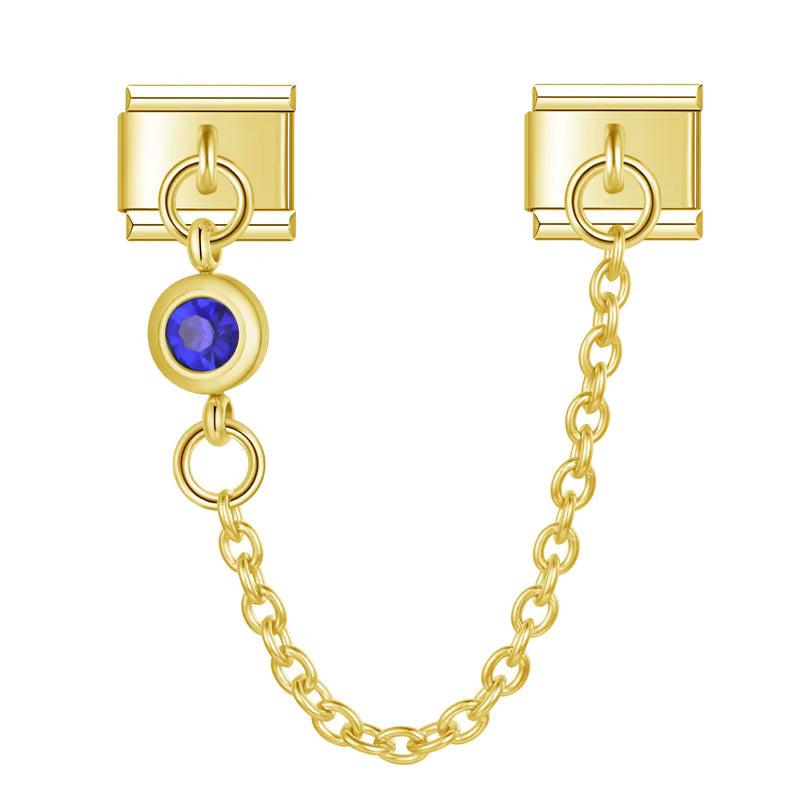 Charm Corrente Ponto de Luz Azul Escuro Gold - Blisca®