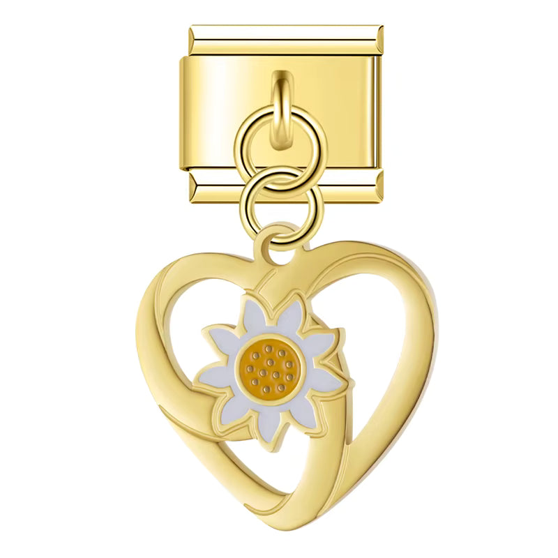 Charm Pendant Coração e Margarida Gold - Blisca®