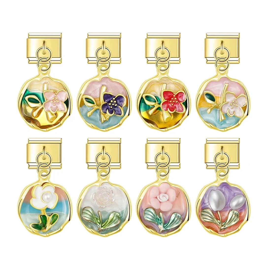 Charm Pendant Medalha Gold Flores - Blisca®