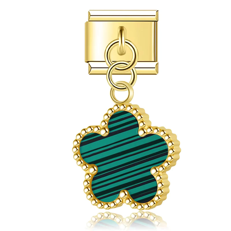 Charm Pendant Trevo Verde Listrado Gold - Blisca®