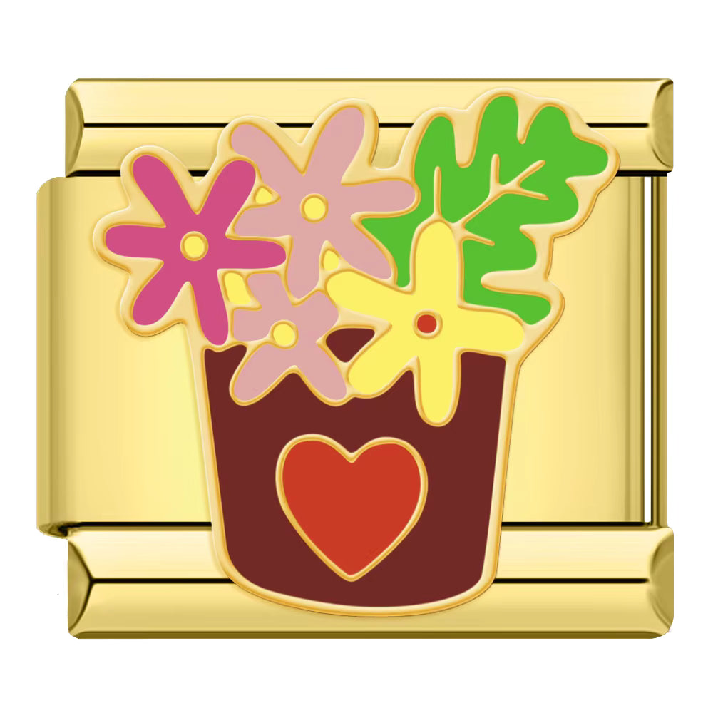 Charm Vaso com Flores Gold - Blisca®