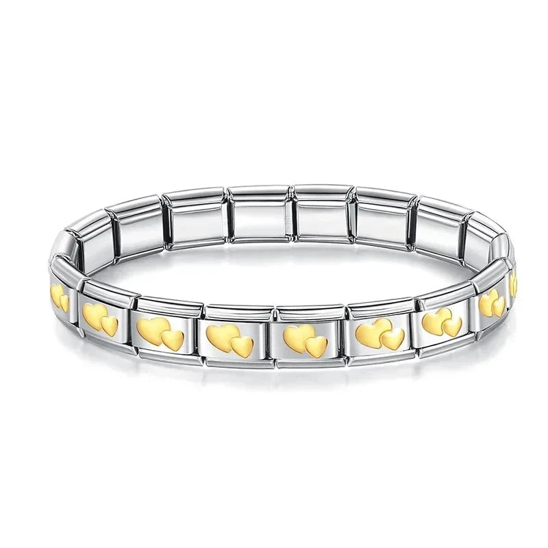 Pulseira Italiana de Charm Duplo Coração Gold