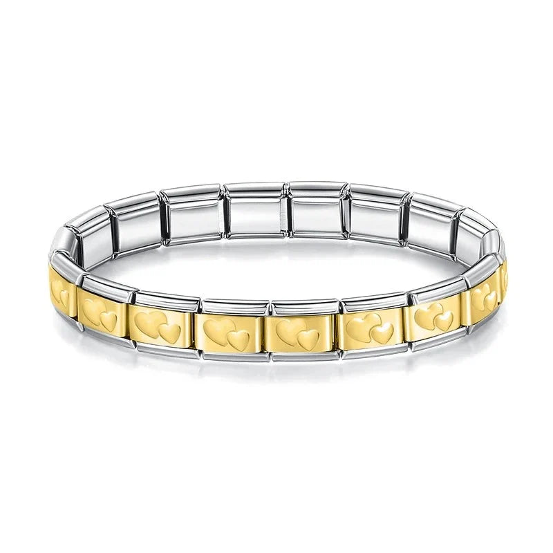 Pulseira Italiana de Charm Duplo Coração Line Gold