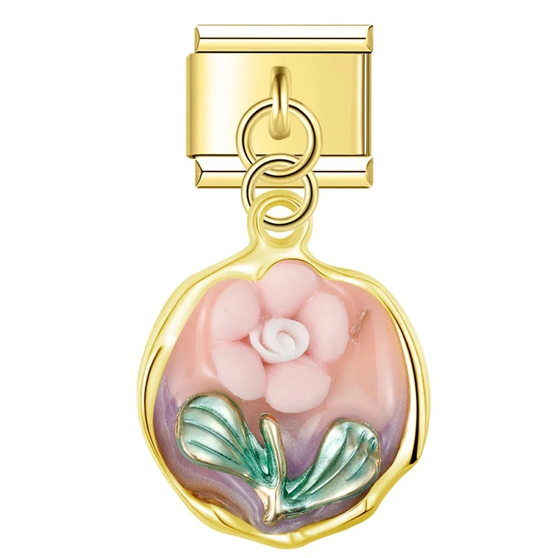 Charm Pendant Medalha Gold Flores - Blisca®